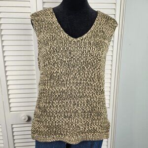 🔥Y2K Jones New York Marled Crochet Knit Sleeveless Sweater M Olive Cream V Neck